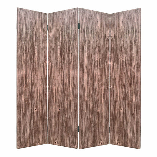 HomeRoots 84" x 2" x 84" 4 Panel Woodland Screen With Brown Wood Finish