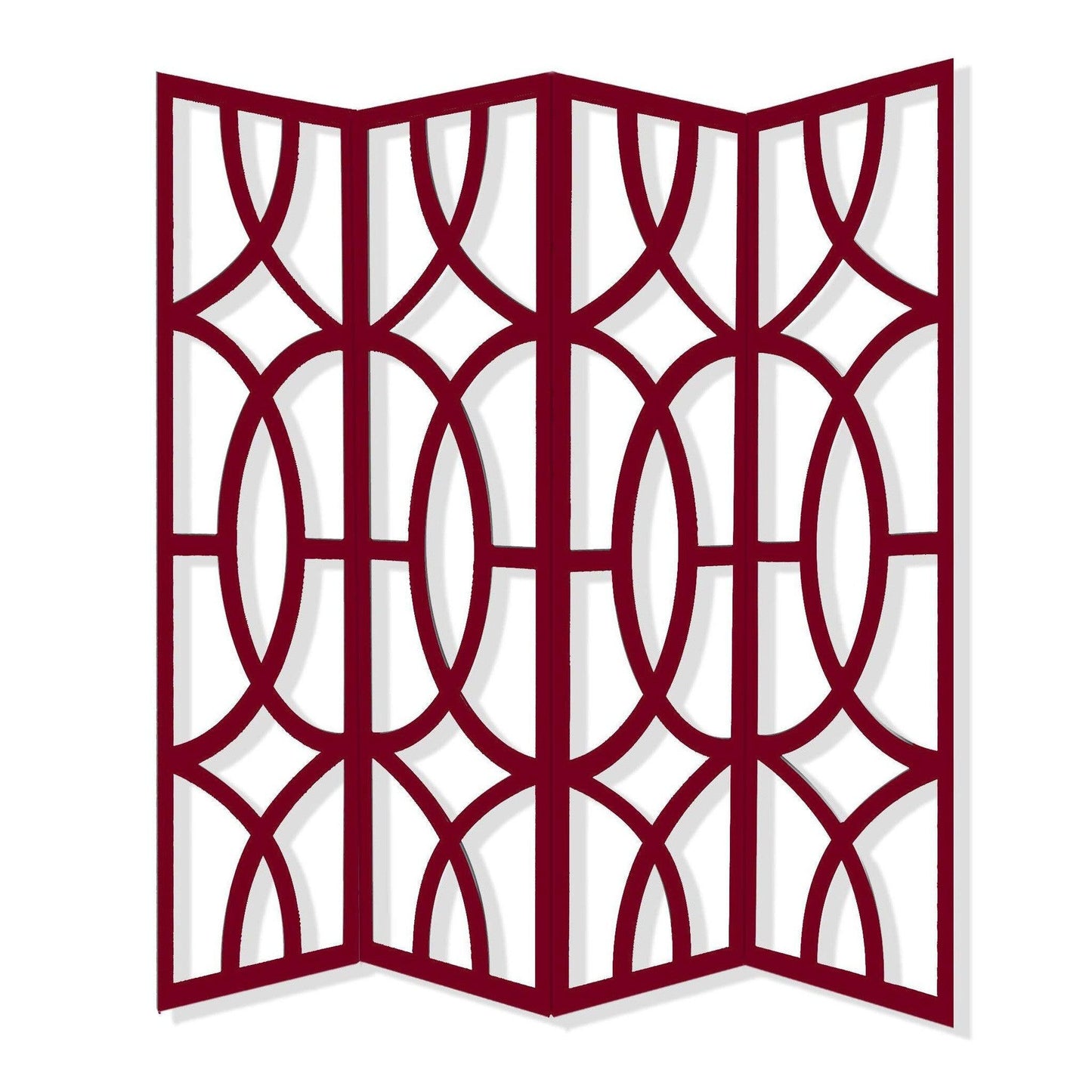 HomeRoots 84" x 2" x 84" Four Panel Screen in Red Wood Finish
