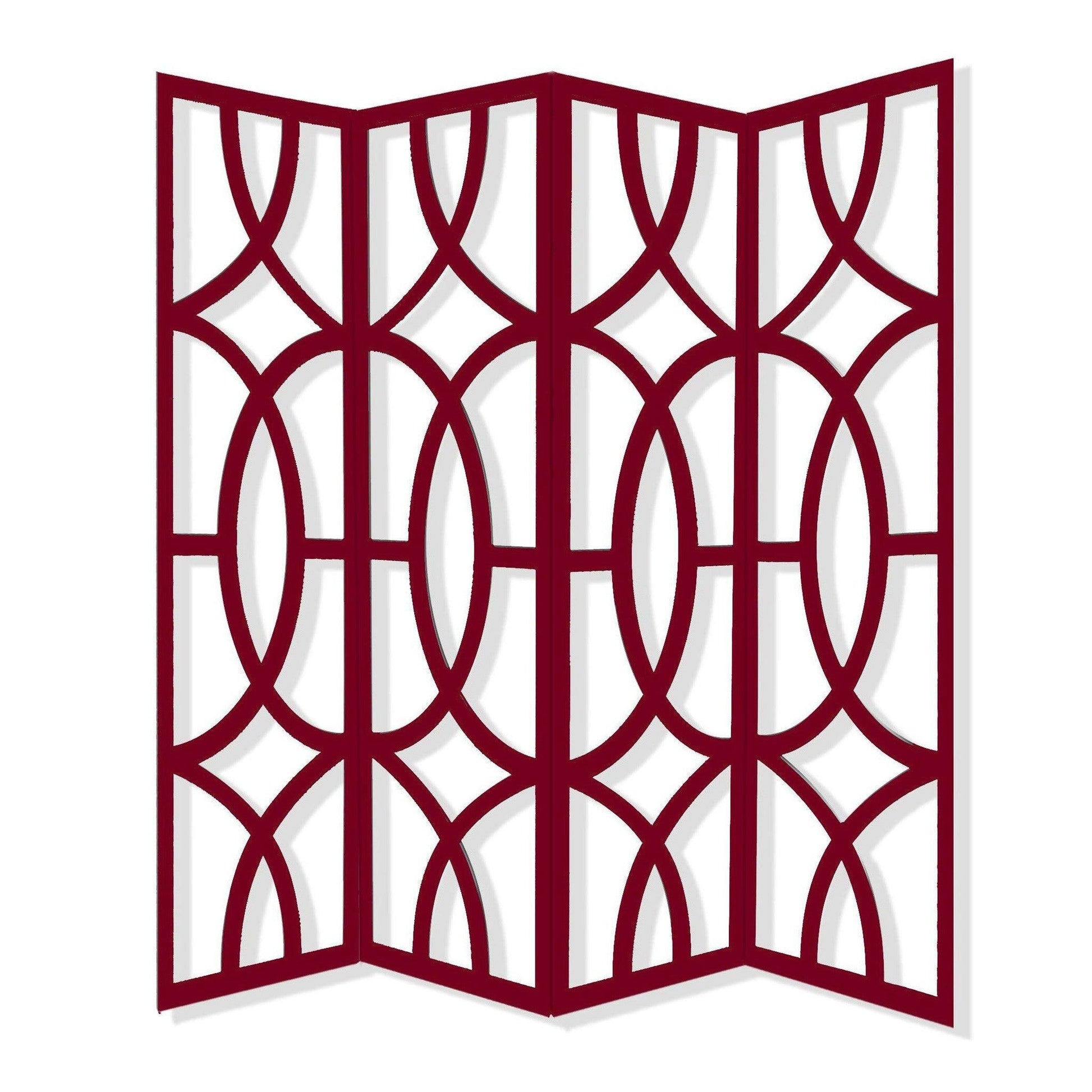 HomeRoots 84" x 2" x 84" Four Panel Screen in Red Wood Finish