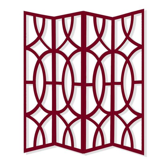 HomeRoots 84" x 2" x 84" Four Panel Screen in Red Wood Finish
