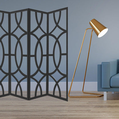 HomeRoots 84" x 2" x 84" Wood Four Panel Screen in Black Finish
