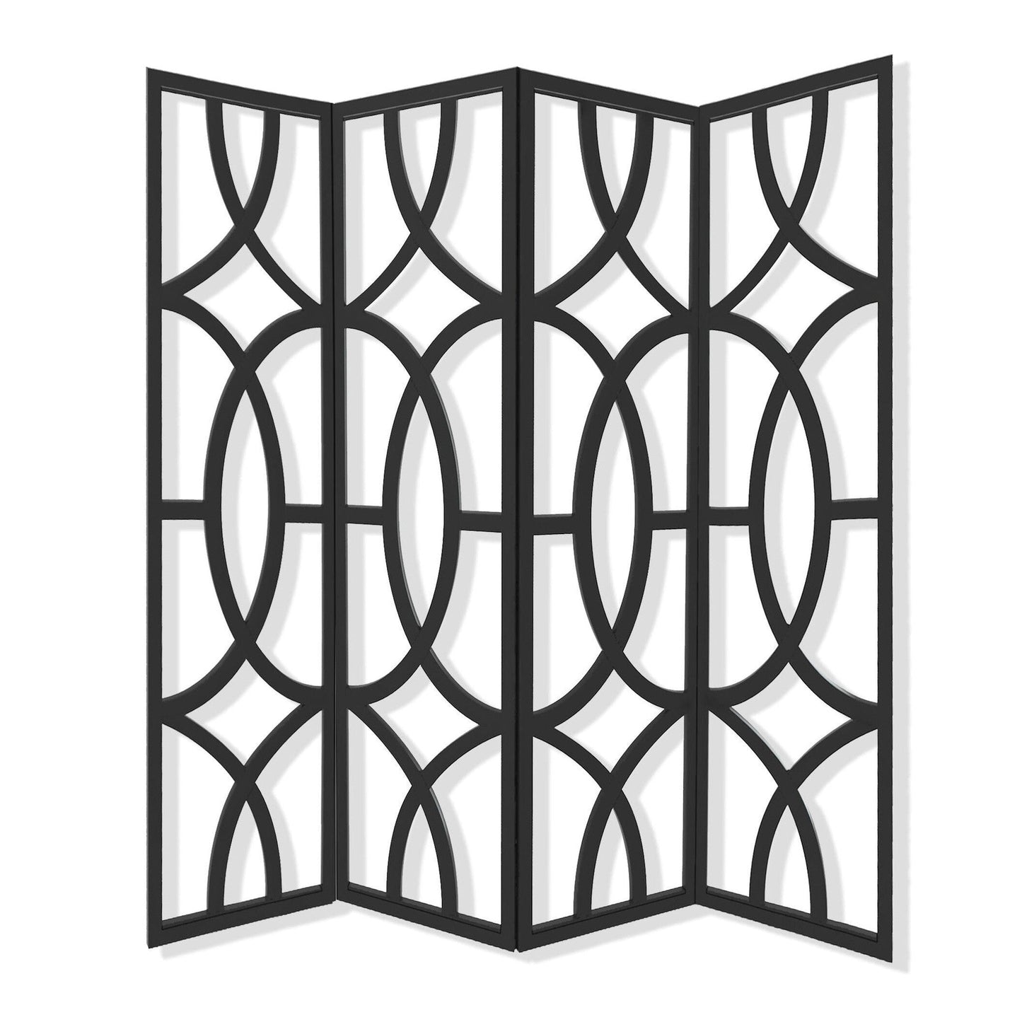 HomeRoots 84" x 2" x 84" Wood Four Panel Screen in Black Finish