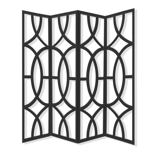 HomeRoots 84" x 2" x 84" Wood Four Panel Screen in Black Finish