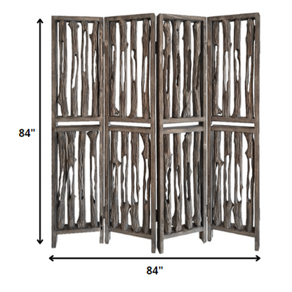 HomeRoots 84" x 3" x 84" Wrightwood Screen With Weathered Brown Woo Finish