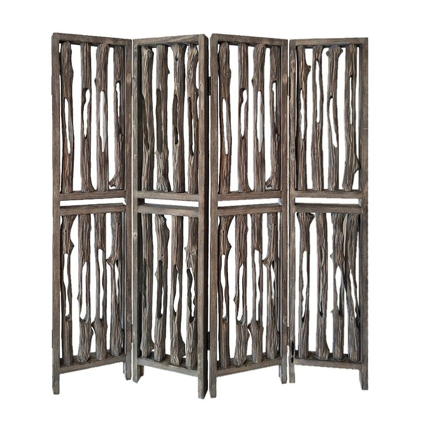 HomeRoots 84" x 3" x 84" Wrightwood Screen With Weathered Brown Woo Finish