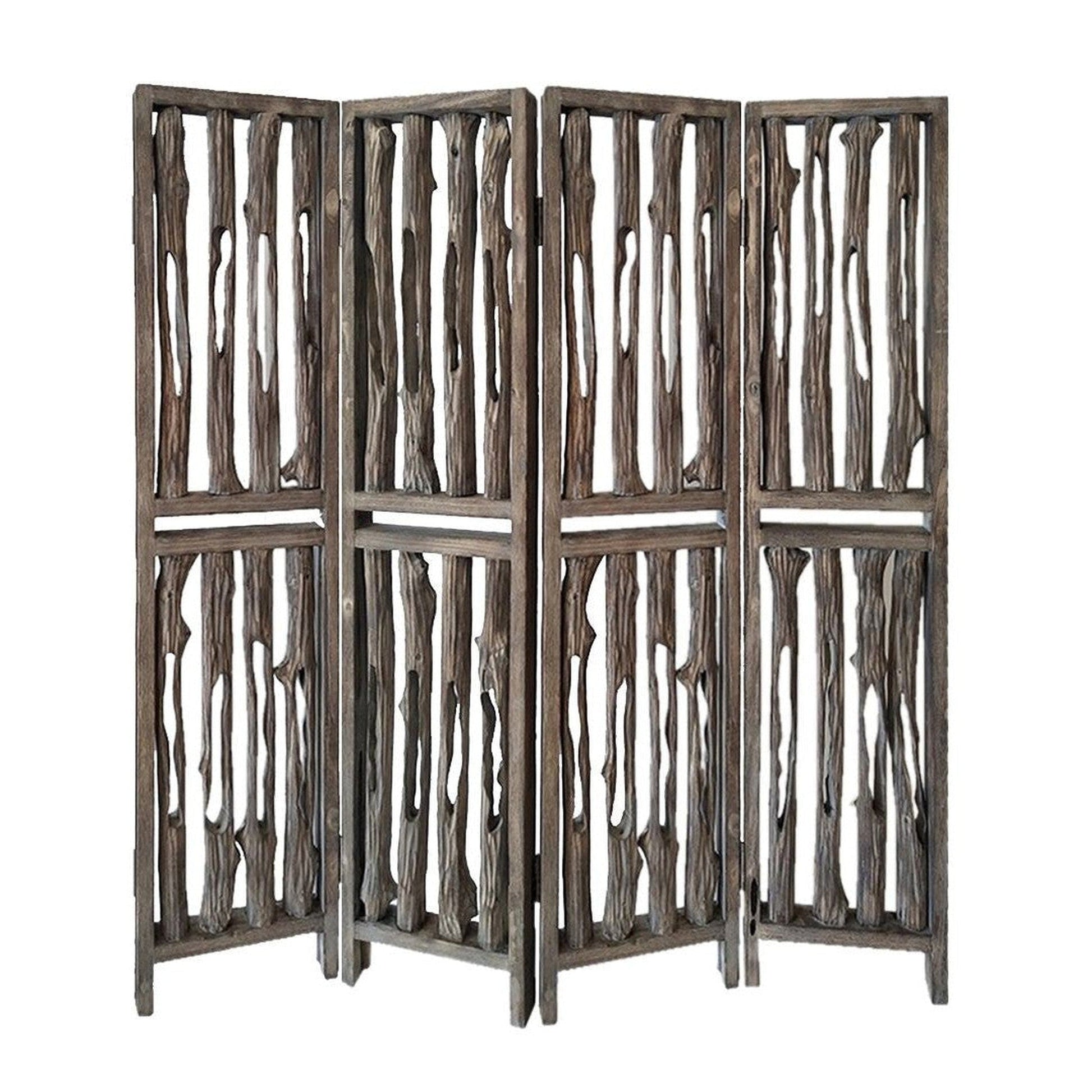 HomeRoots 84" x 3" x 84" Wrightwood Screen With Weathered Brown Woo Finish