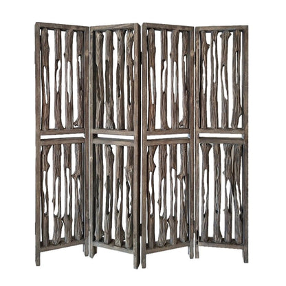 HomeRoots 84" x 3" x 84" Wrightwood Screen With Weathered Brown Woo Finish