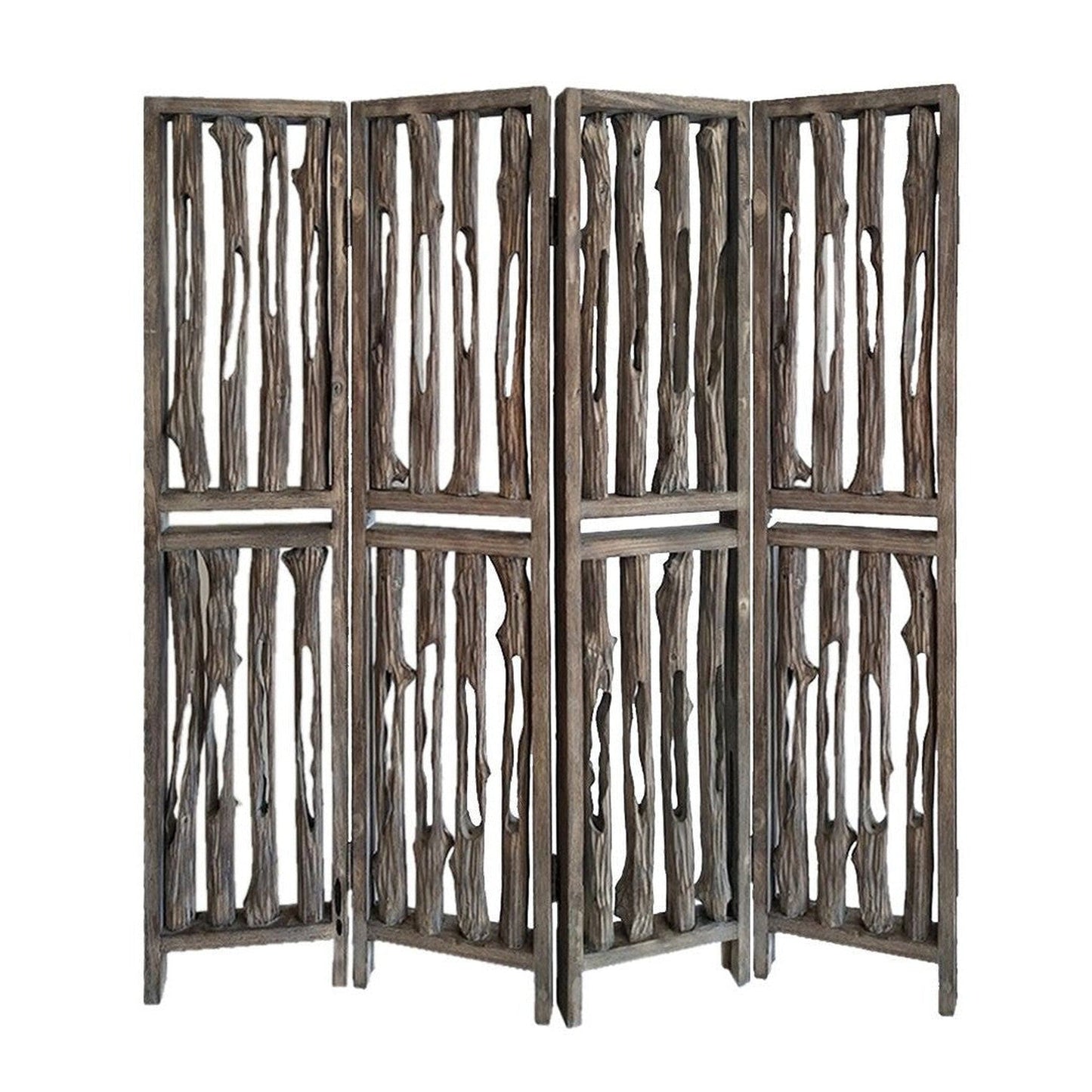 HomeRoots 84" x 3" x 84" Wrightwood Screen With Weathered Brown Woo Finish