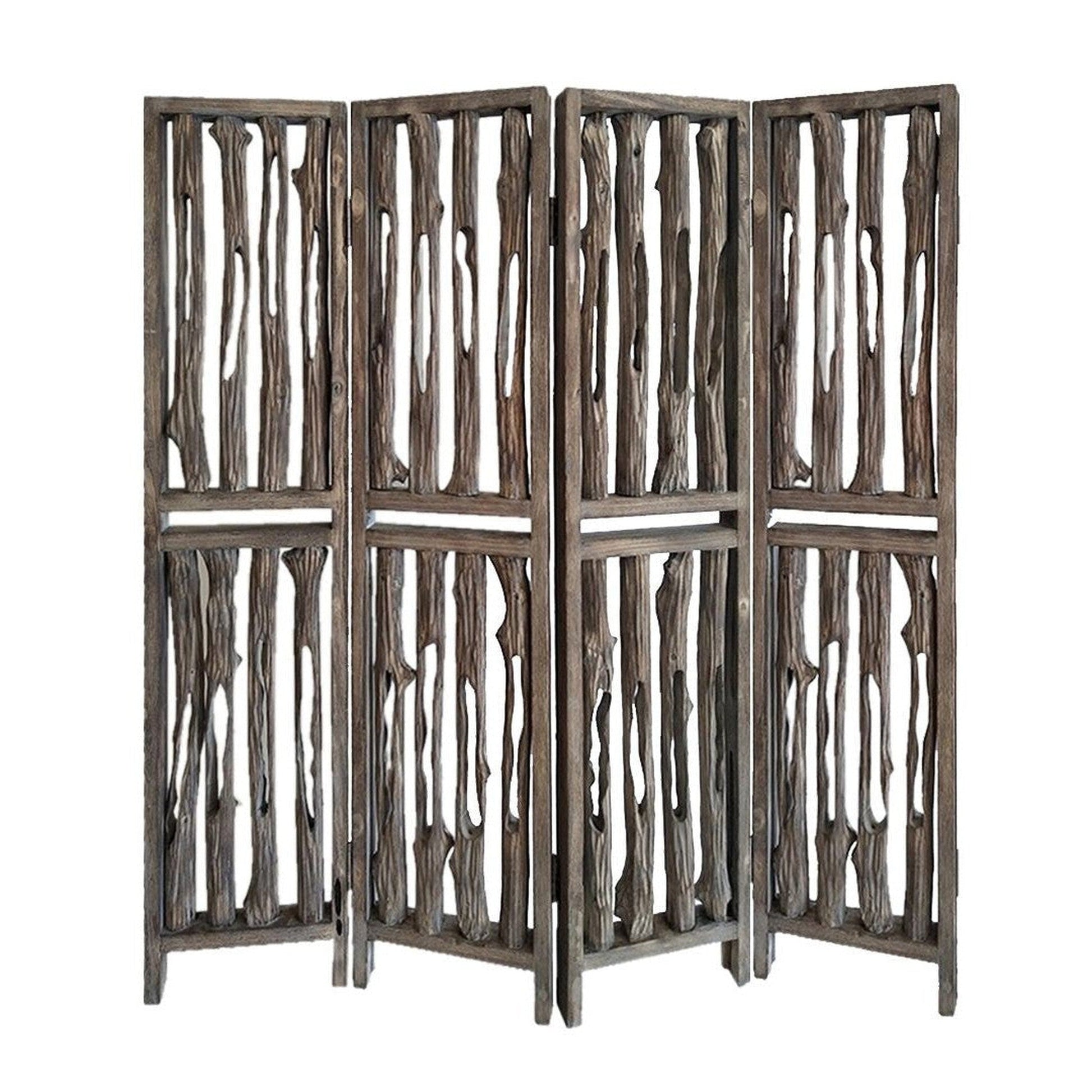 HomeRoots 84" x 3" x 84" Wrightwood Screen With Weathered Brown Woo Finish