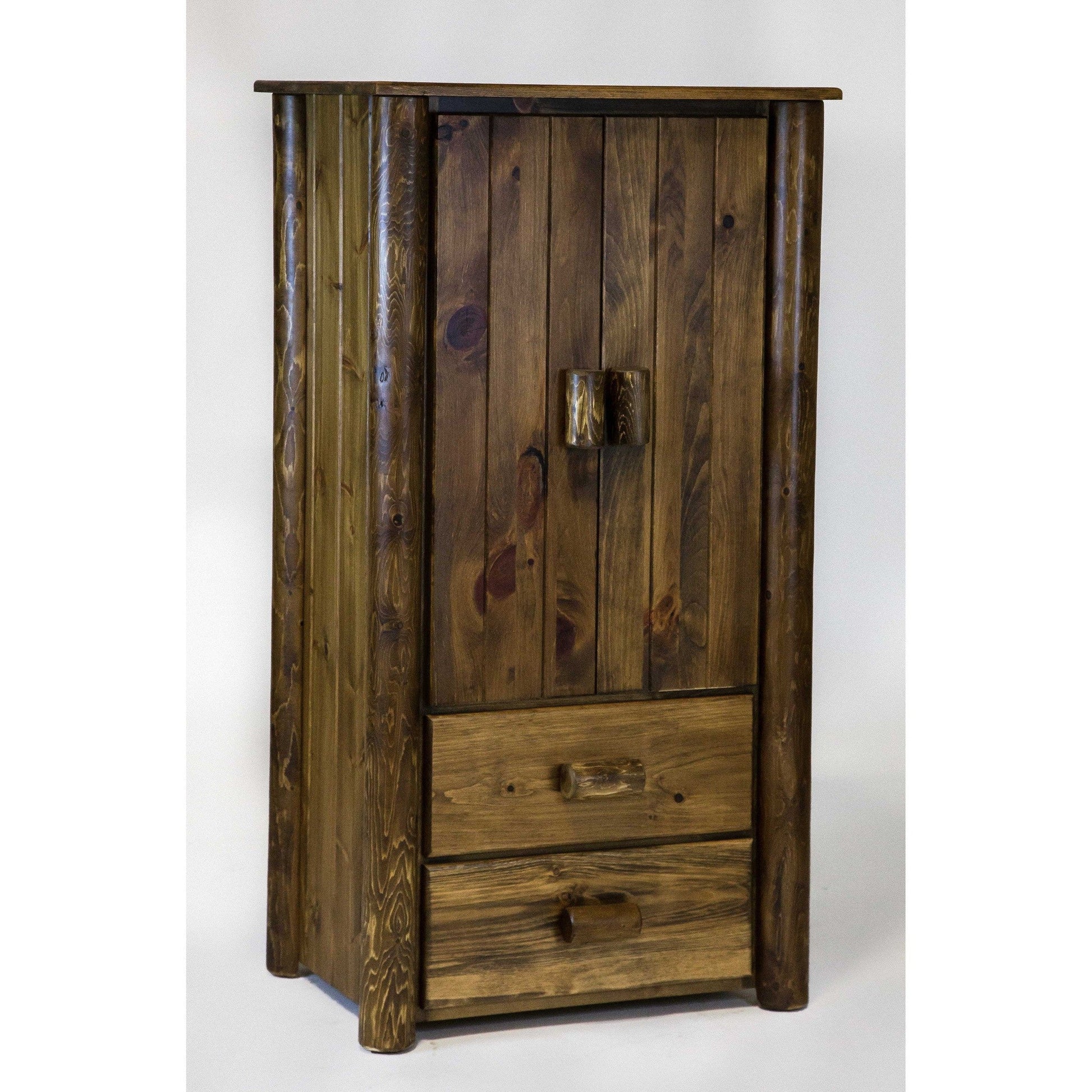 HomeRoots All Wood Armoire With Natural Dark Brown Finish