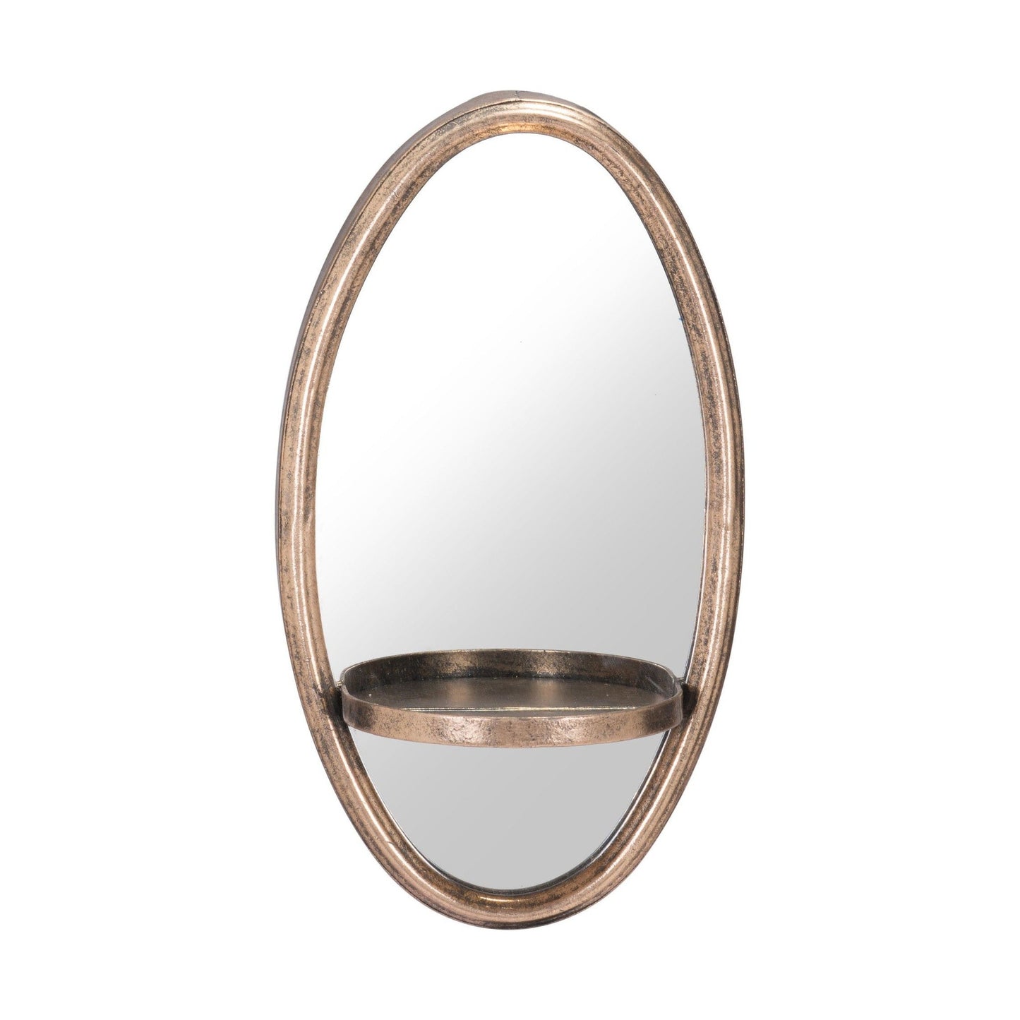 HomeRoots Antiqued Gold Oval Mirror with Petite Shelf