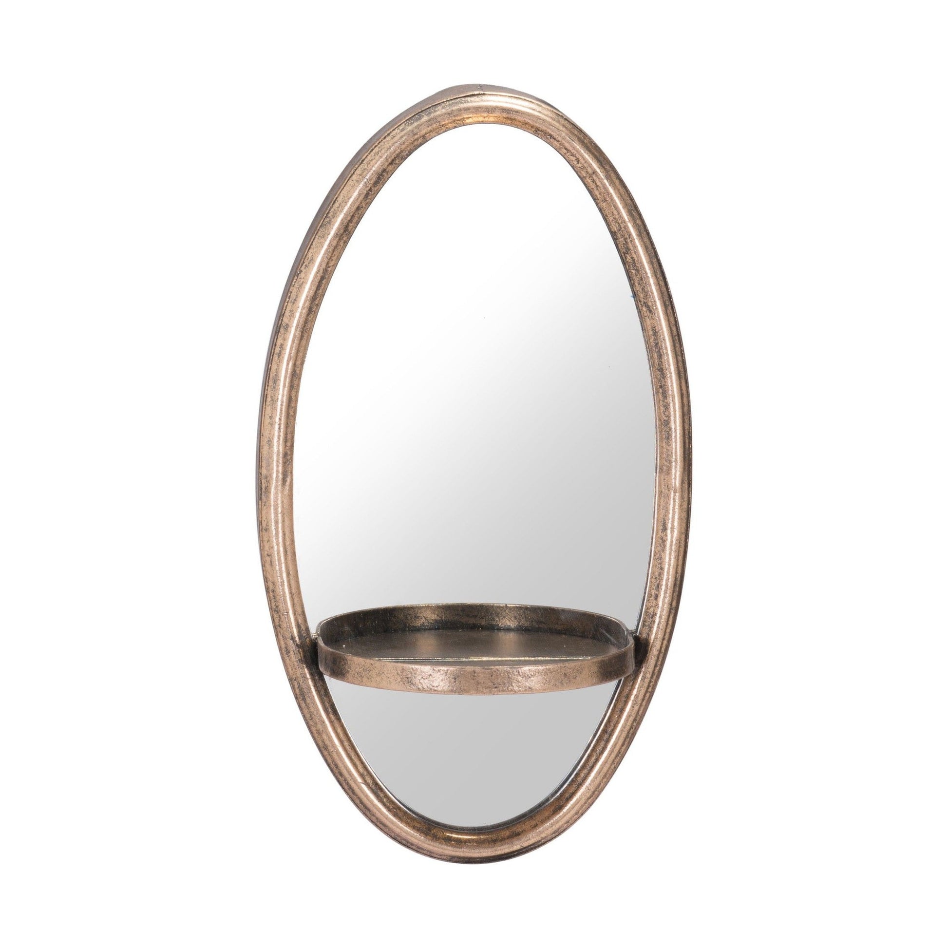 HomeRoots Antiqued Gold Oval Mirror with Petite Shelf
