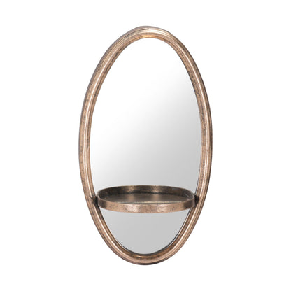 HomeRoots Antiqued Gold Oval Mirror with Petite Shelf