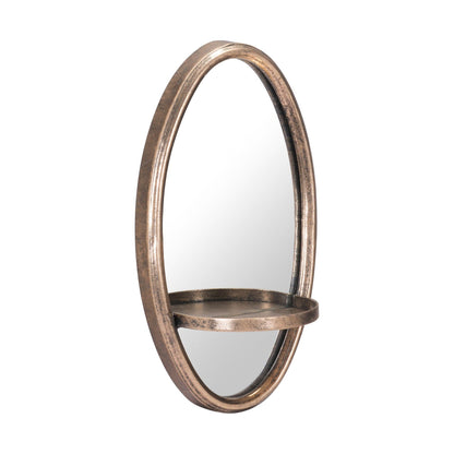 HomeRoots Antiqued Gold Oval Mirror with Petite Shelf
