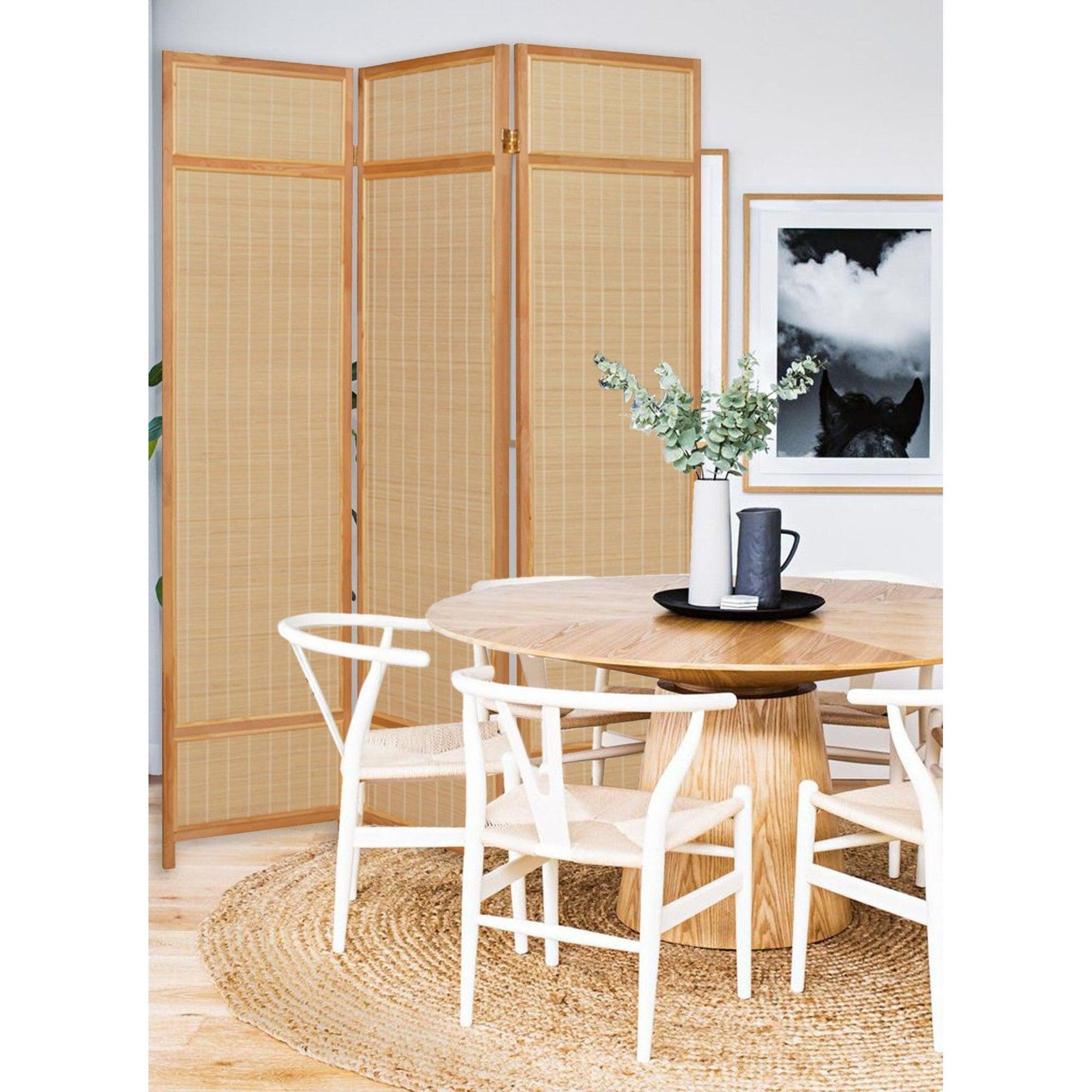 HomeRoots Bamboo Three Panel Room Divider Screen With Natural Brown Finish