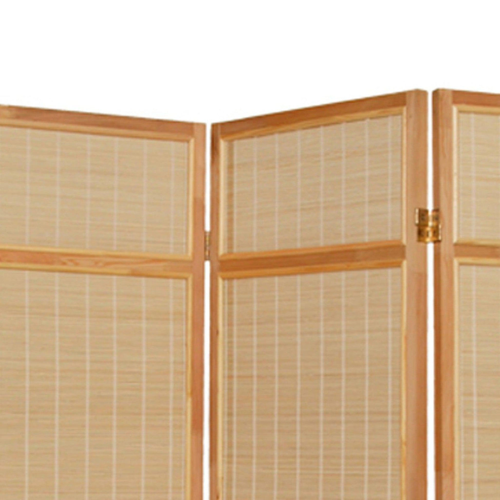 HomeRoots Bamboo Three Panel Room Divider Screen With Natural Brown Finish
