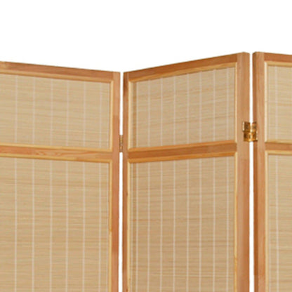 HomeRoots Bamboo Three Panel Room Divider Screen With Natural Brown Finish