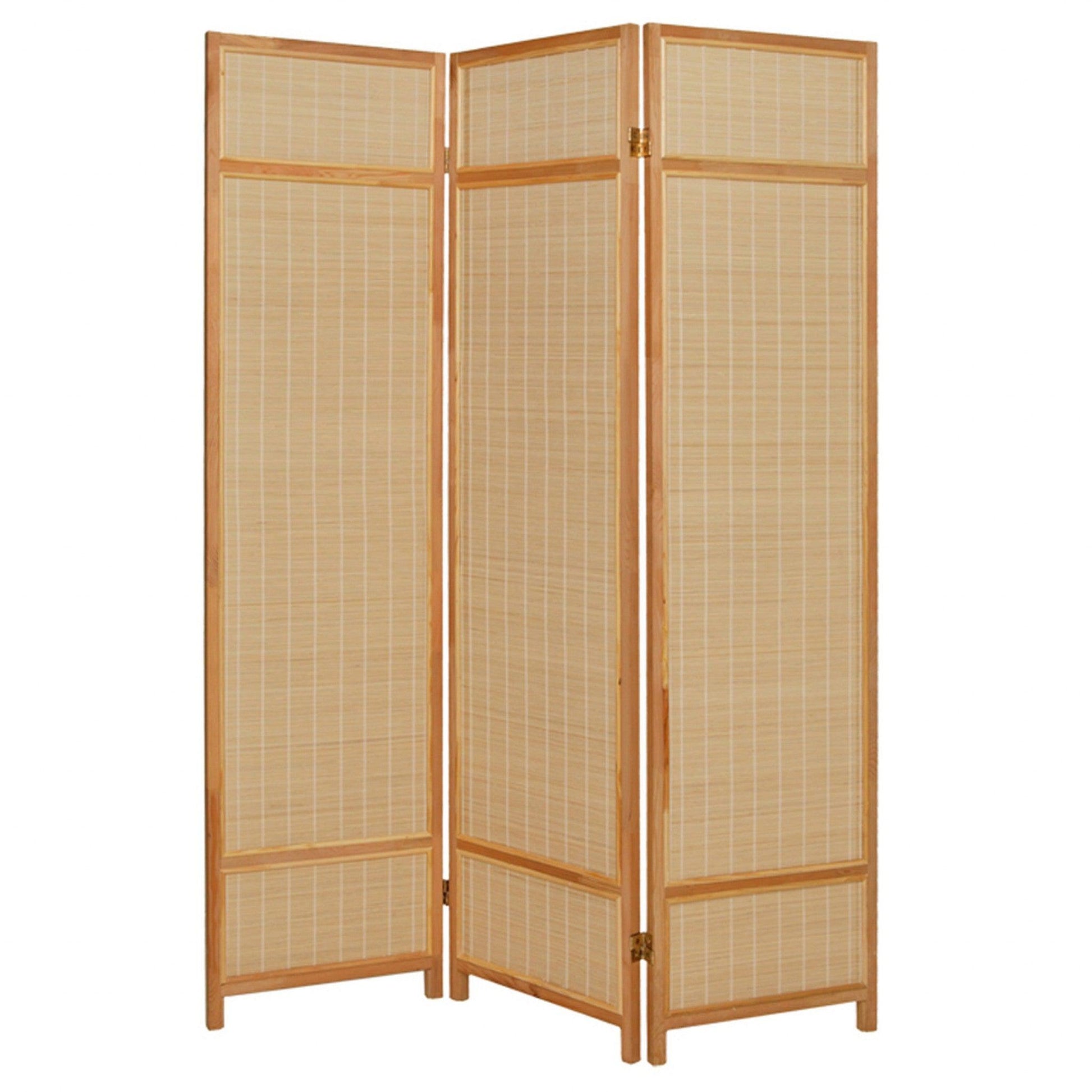 HomeRoots Bamboo Three Panel Room Divider Screen With Natural Brown Finish