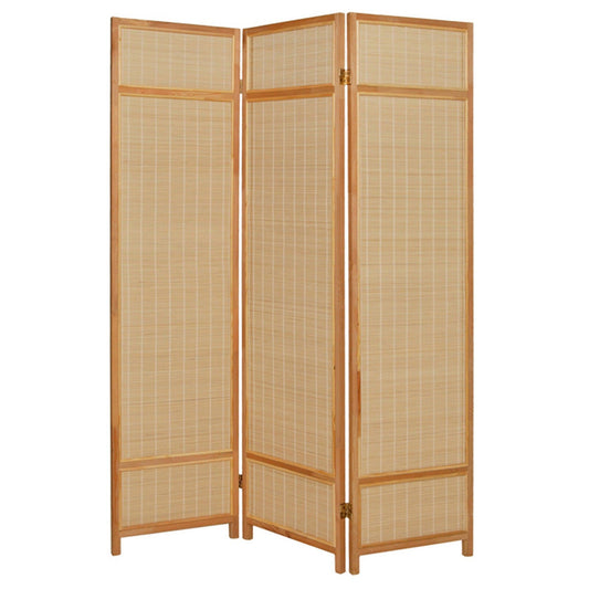 HomeRoots Bamboo Three Panel Room Divider Screen With Natural Brown Finish