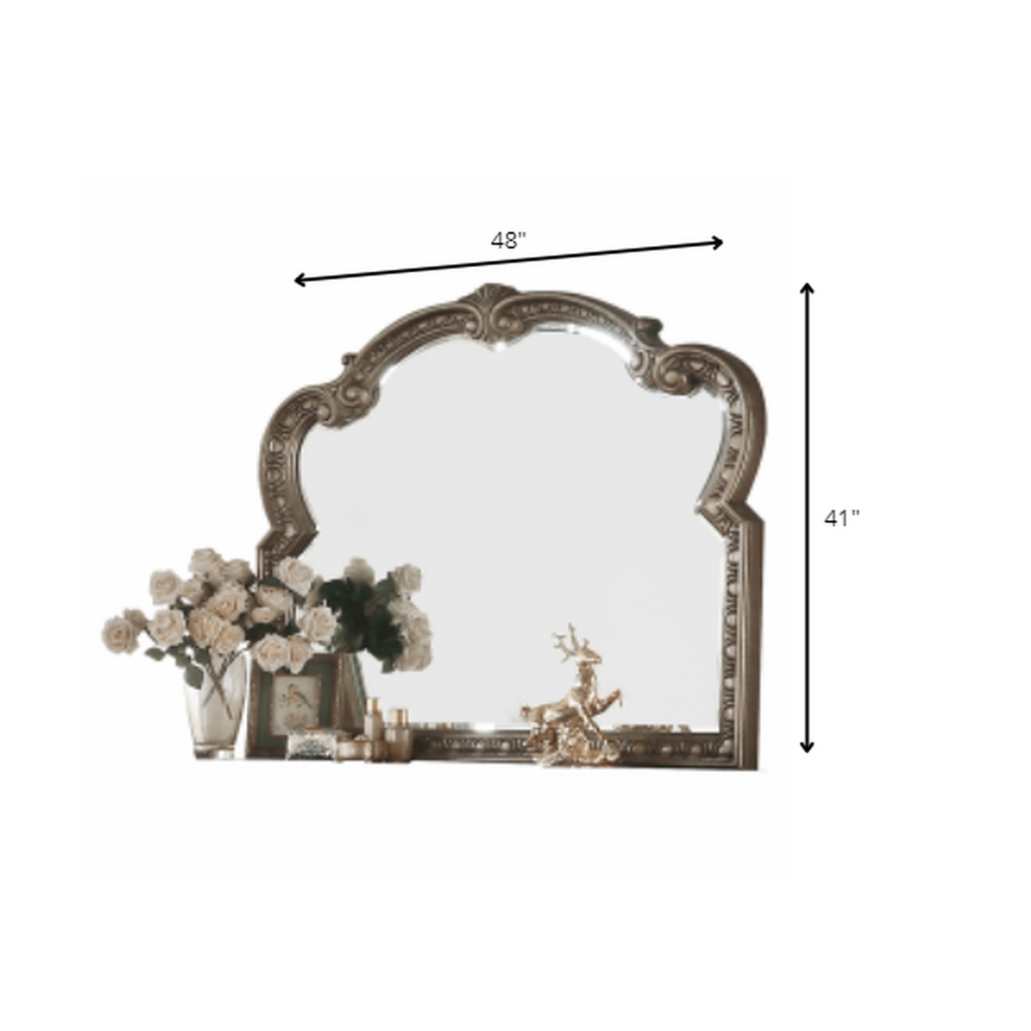 HomeRoots Baroque Style Wall Mirror in Antique Champagne Finish