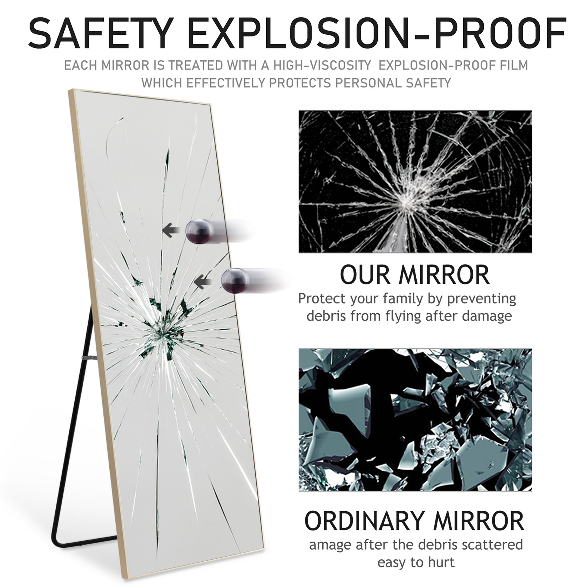 HomeRoots Beige Framed Wall Mirror with Stand