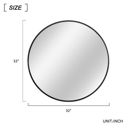 HomeRoots Black Aluminum Frame Round Mirror