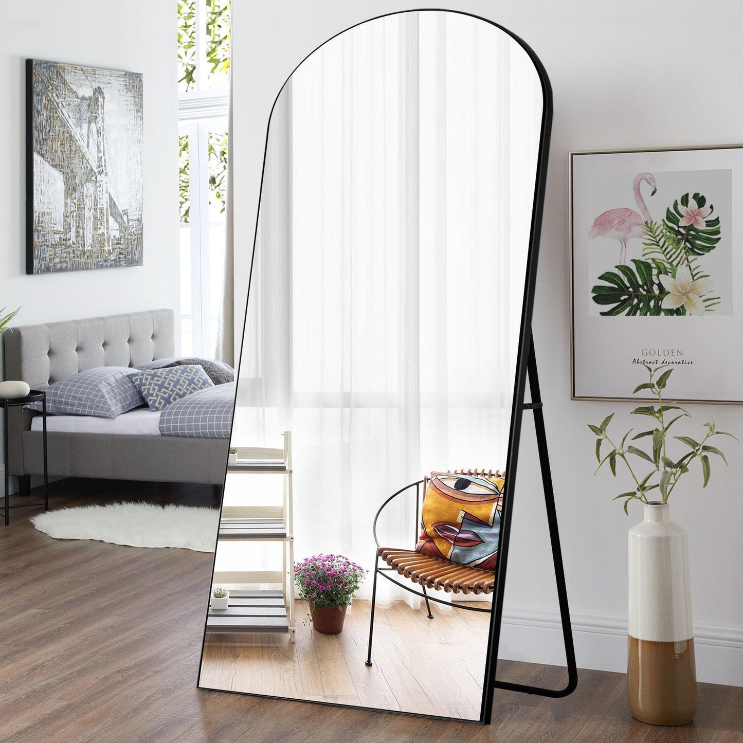 HomeRoots Black Arched Mirror with Stand