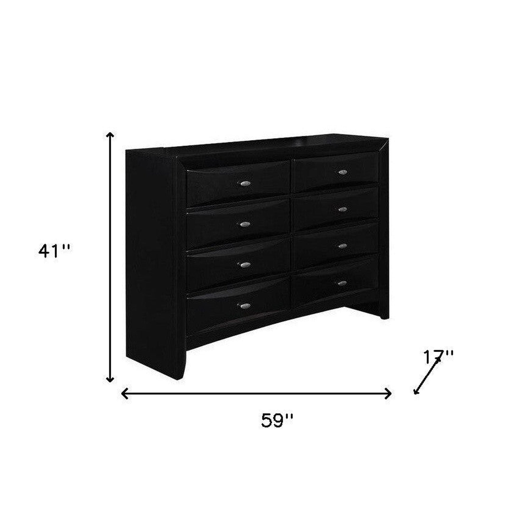 HomeRoots Black Dresser With 5 Chambared Drawer