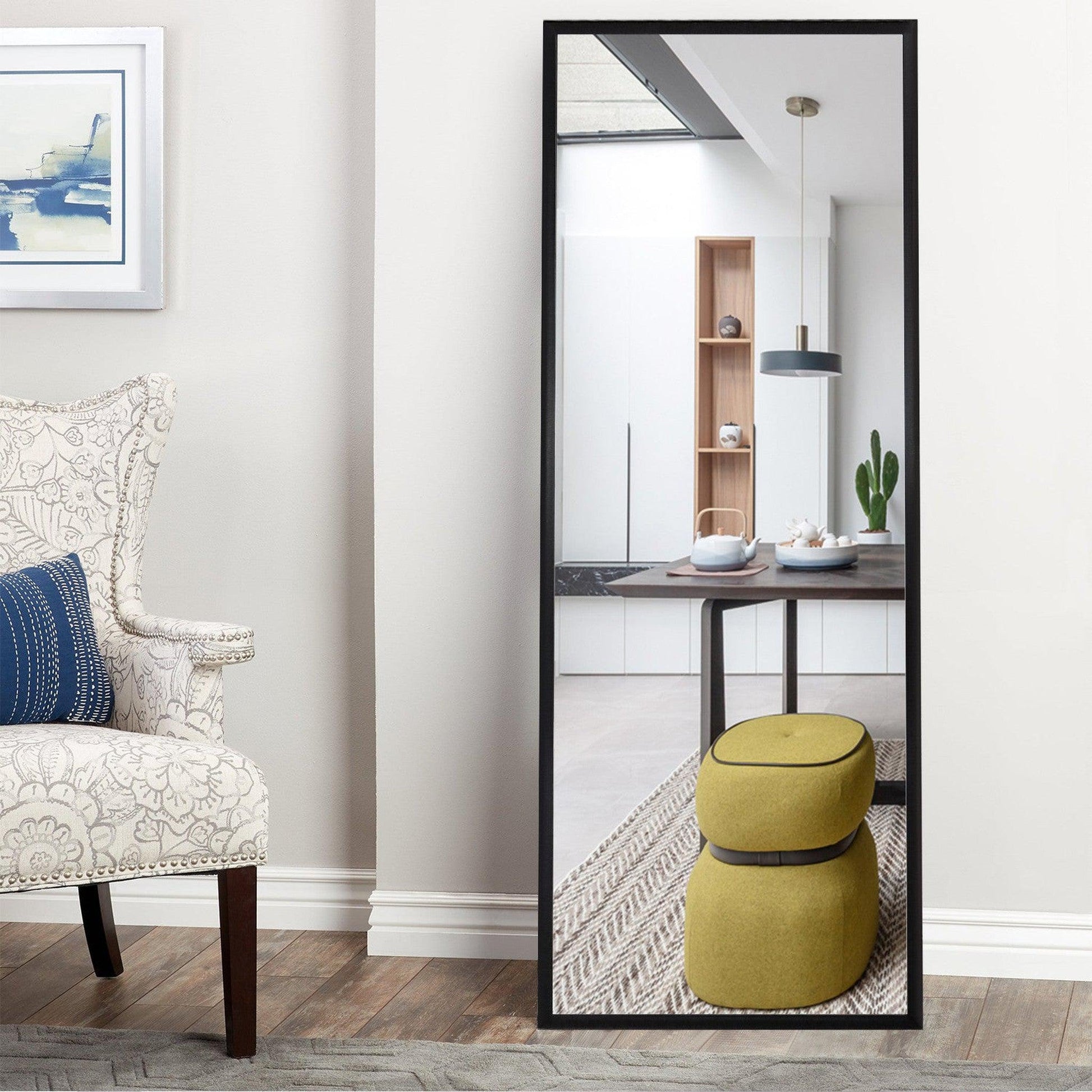 HomeRoots Black Framed Wall Mirror with Stand