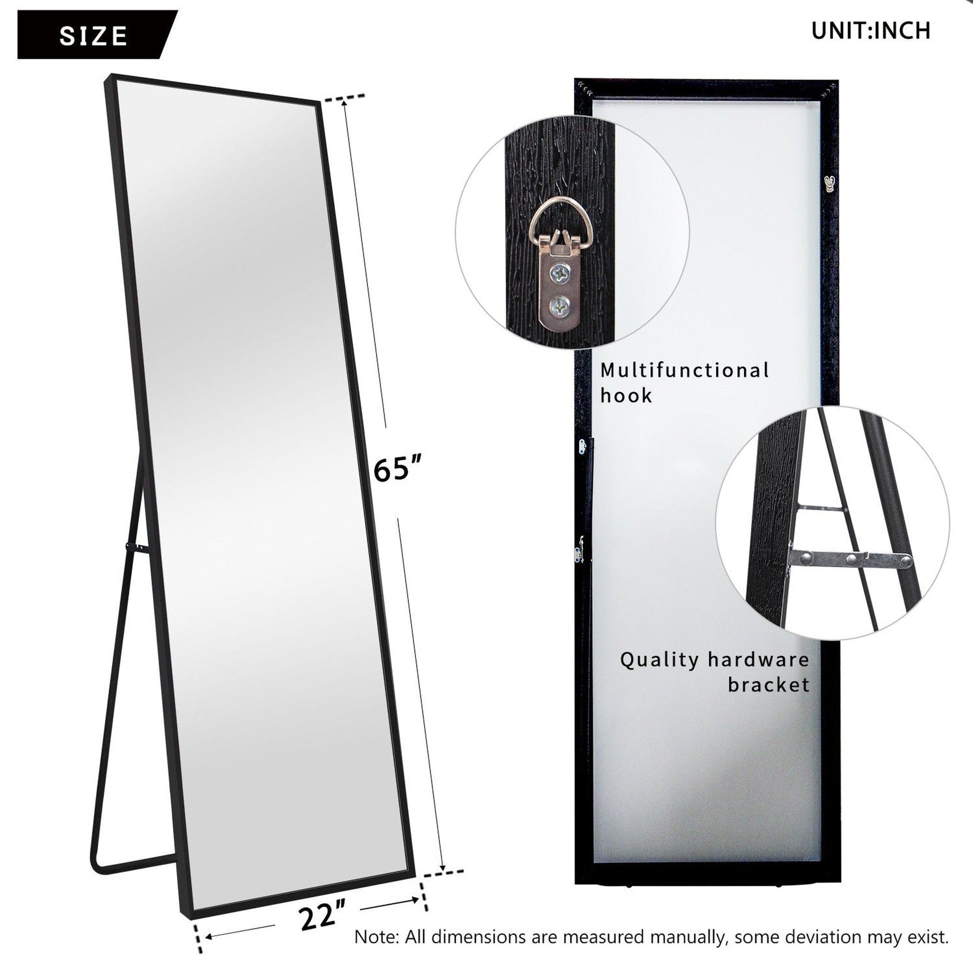 HomeRoots Black Framed Wall Mirror with Stand