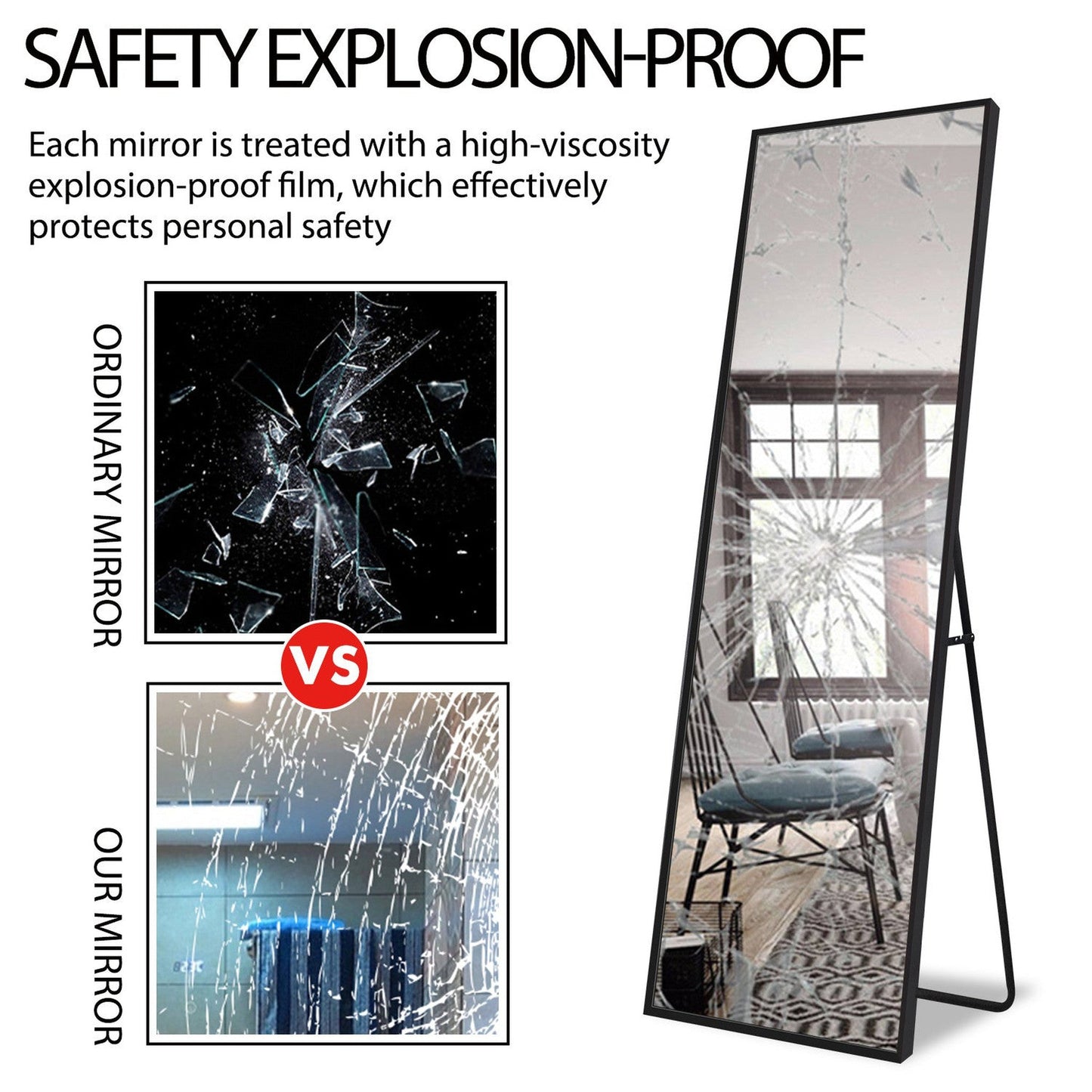 HomeRoots Black Framed Wall Mirror with Stand