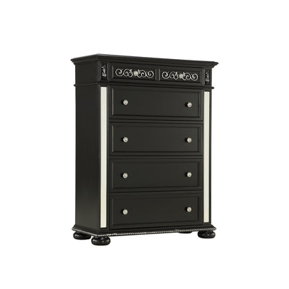 HomeRoots Black Jewel Heirloom Appearance Cabinet With Intricate Carvings Mirrored Accents 9 Drawer