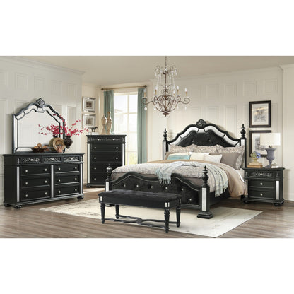 HomeRoots Black Jewel Heirloom Appearance Cabinet With Intricate Carvings Mirrored Accents 9 Drawer