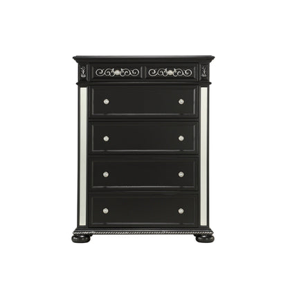 HomeRoots Black Jewel Heirloom Appearance Cabinet With Intricate Carvings Mirrored Accents 9 Drawer