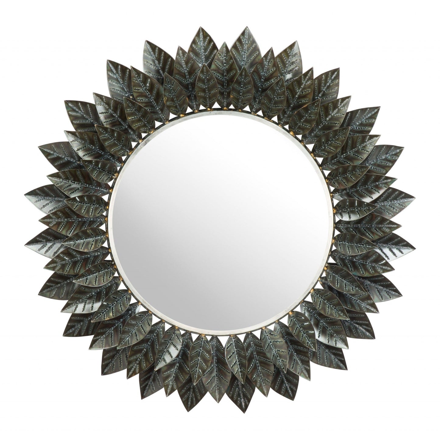 HomeRoots Black Leaf Round Mirror
