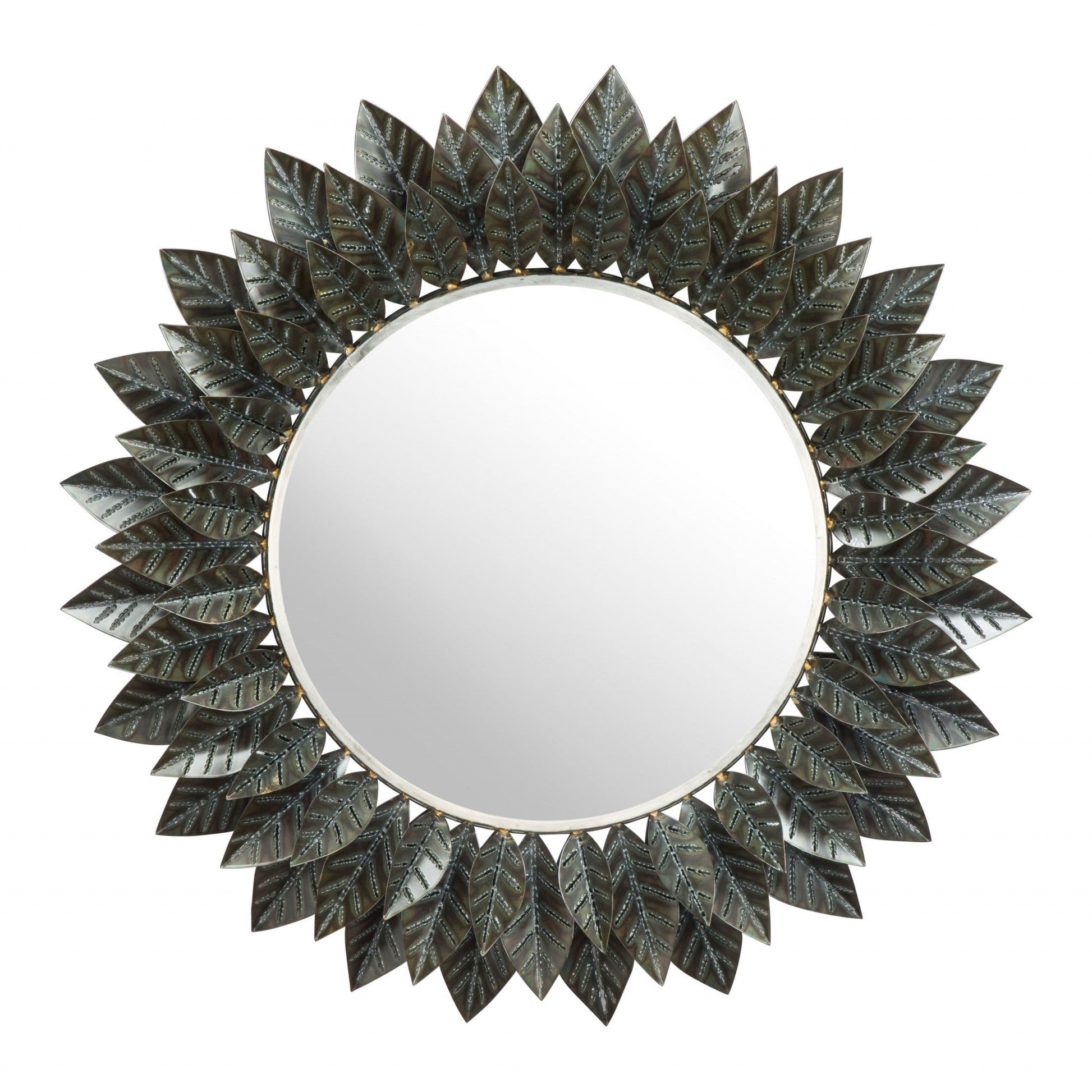 HomeRoots Black Leaf Round Mirror