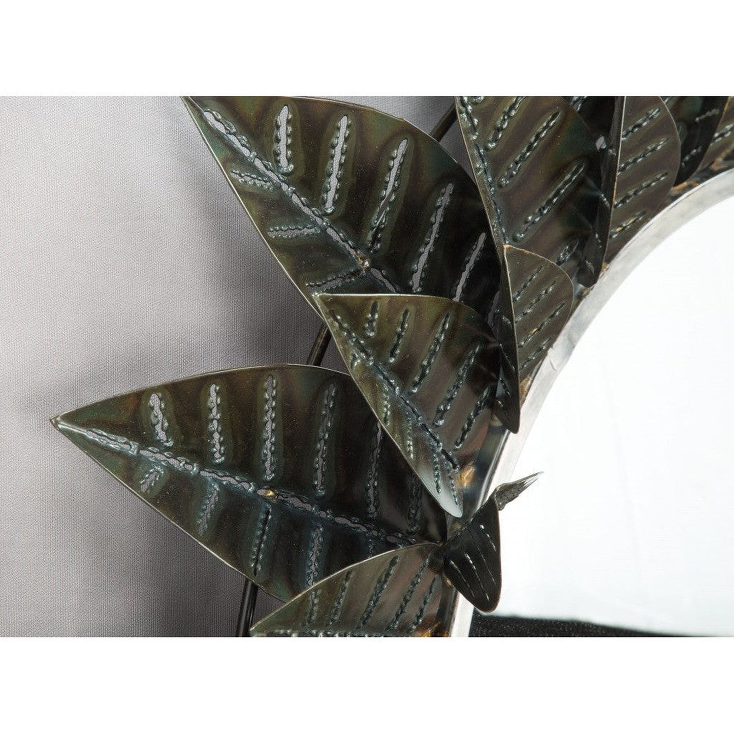 HomeRoots Black Leaf Round Mirror