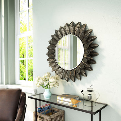 HomeRoots Black Leaf Round Mirror