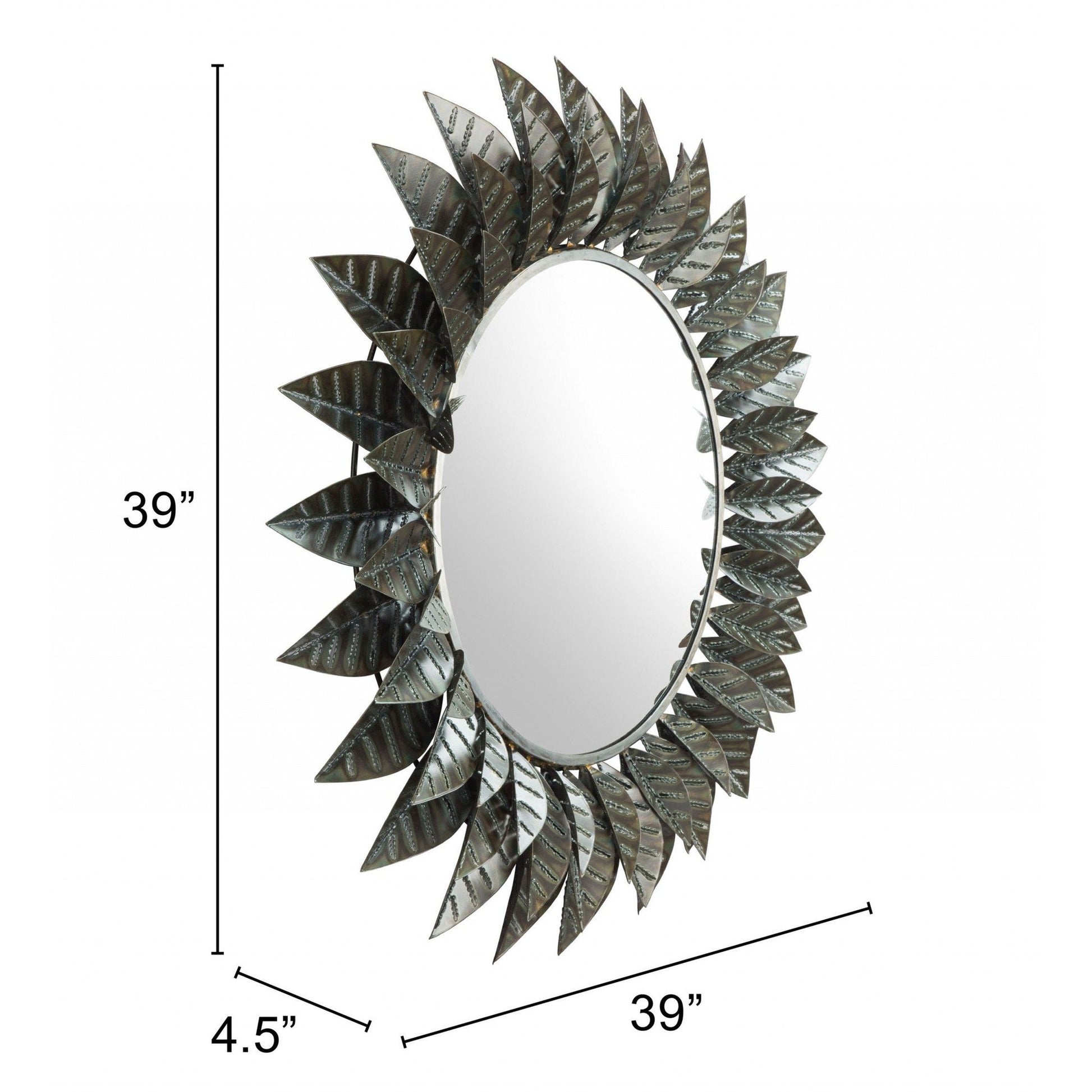 HomeRoots Black Leaf Round Mirror