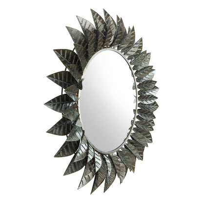 HomeRoots Black Leaf Round Mirror