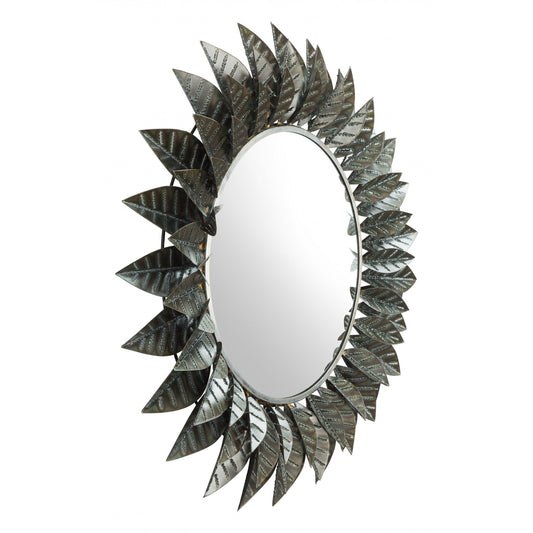 HomeRoots Black Leaf Round Mirror