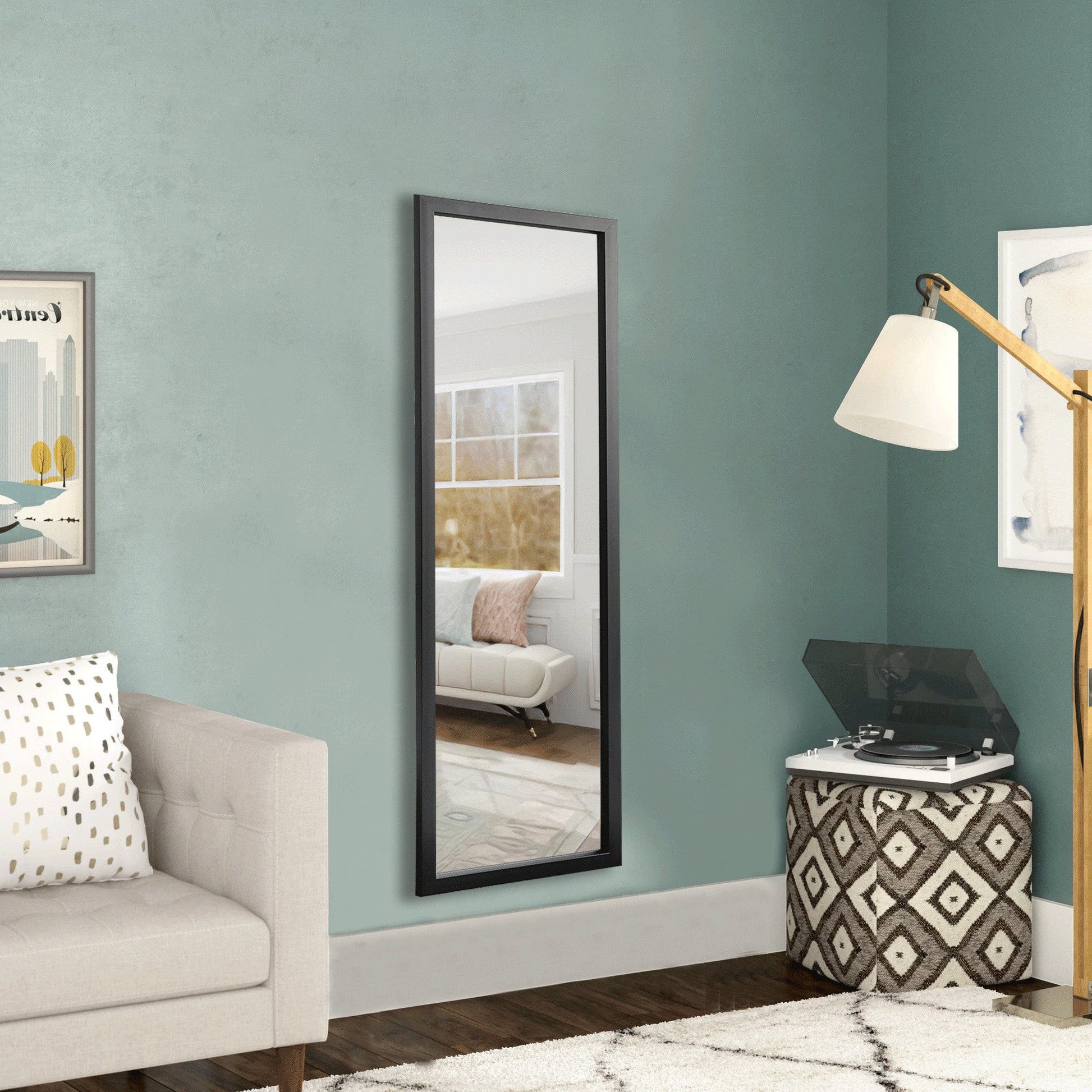 HomeRoots Black Leaning Wall Mirror