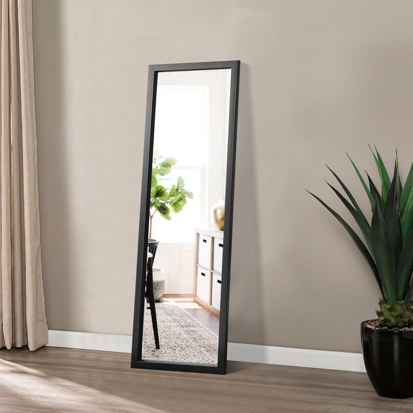 HomeRoots Black Leaning Wall Mirror