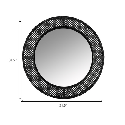 HomeRoots Black Metal Cane Webbing Round Wall Mirror