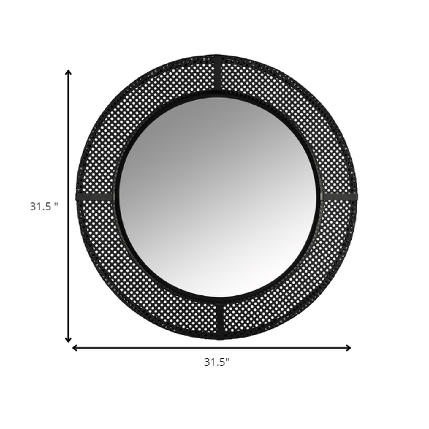 HomeRoots Black Metal Cane Webbing Round Wall Mirror