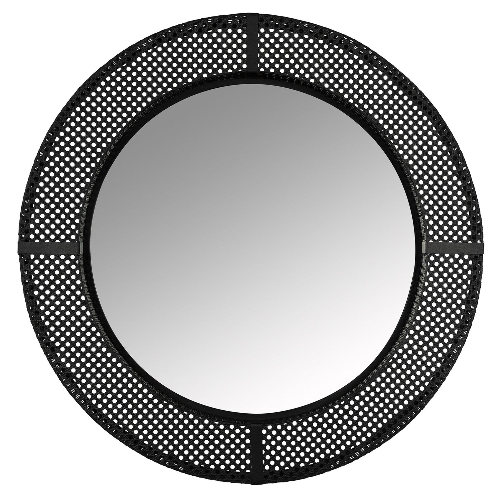 HomeRoots Black Metal Cane Webbing Round Wall Mirror