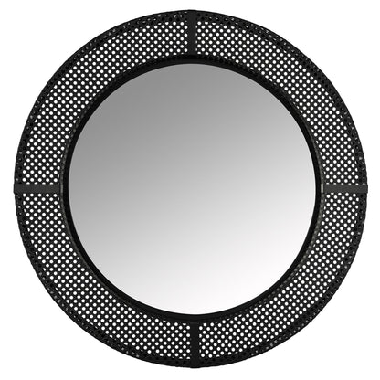 HomeRoots Black Metal Cane Webbing Round Wall Mirror