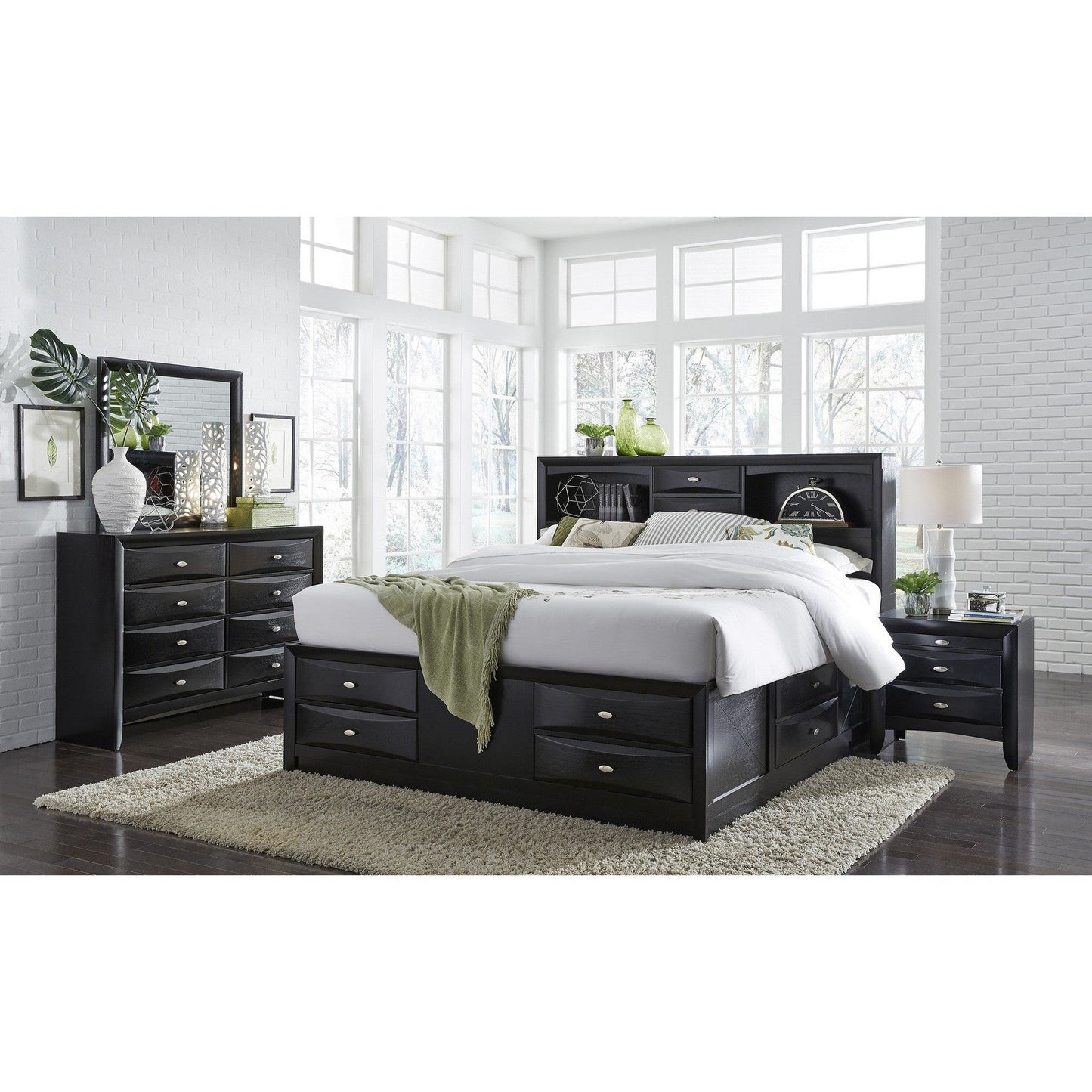 HomeRoots Black Mirror with Rectangular Sleek Wood Trim