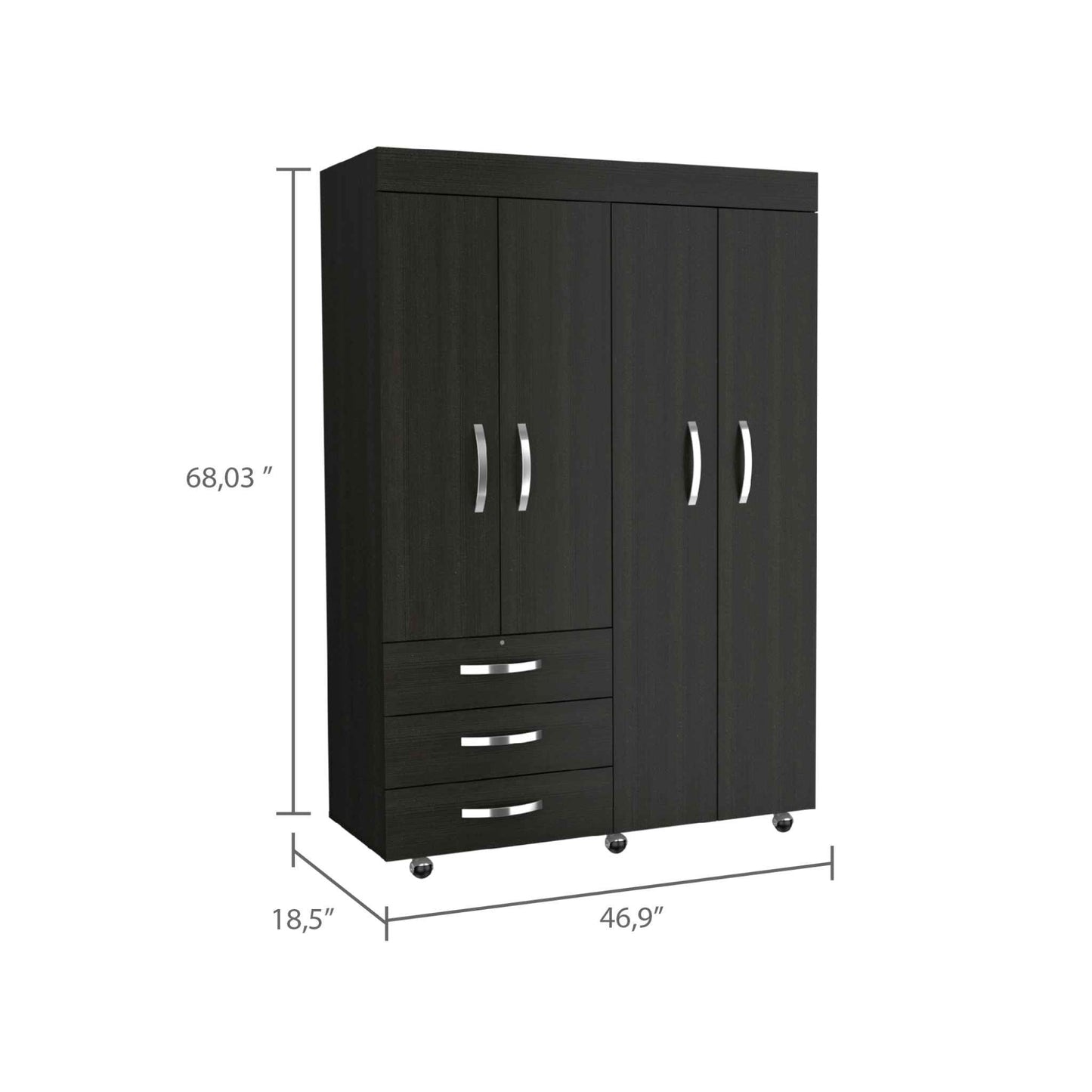 HomeRoots Black Tall Four Door Cabinet