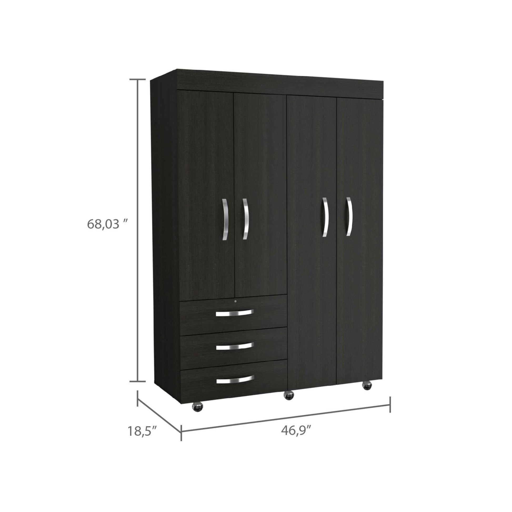 HomeRoots Black Tall Four Door Cabinet